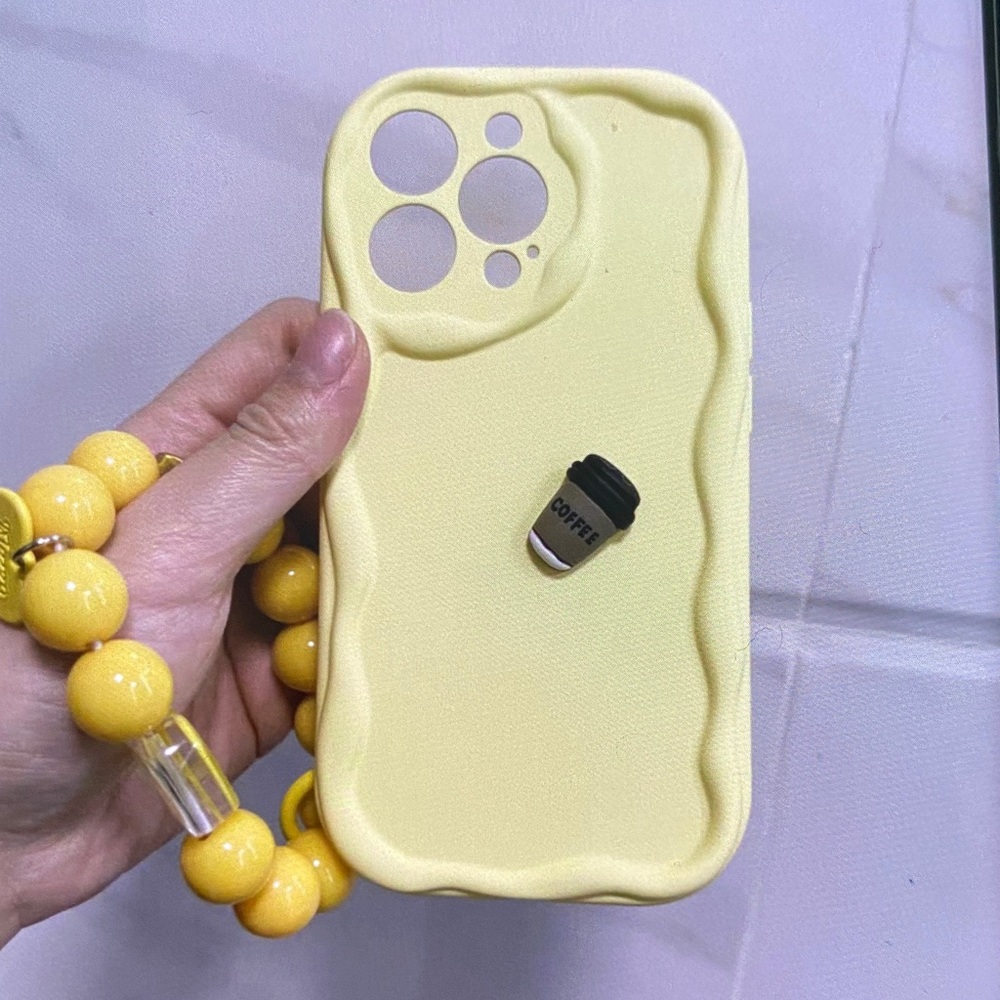 Yellow Phone Case with Beaded Strap